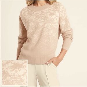 Athleta Jacquard Crew Sweater Frosted Floral Cream Wool Blend XL